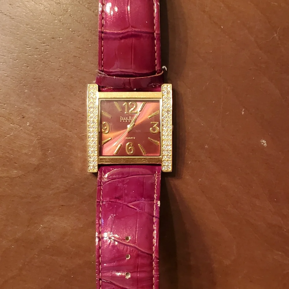 Joan Rivers Vintage Red/Berry Square Crystal Accent Watch